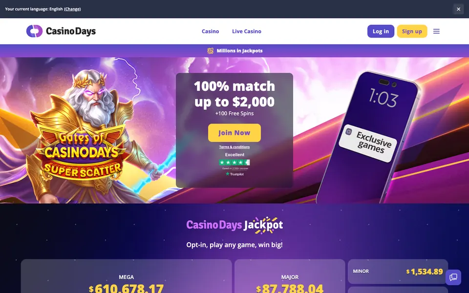 Lobby screenshot Casino Days