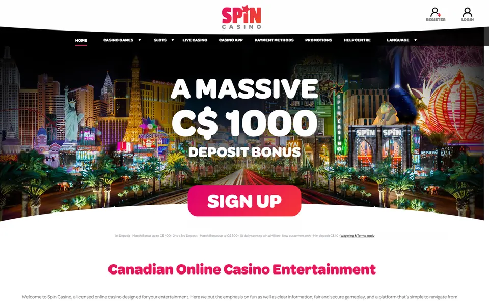 Lobby screenshot Spin Casino